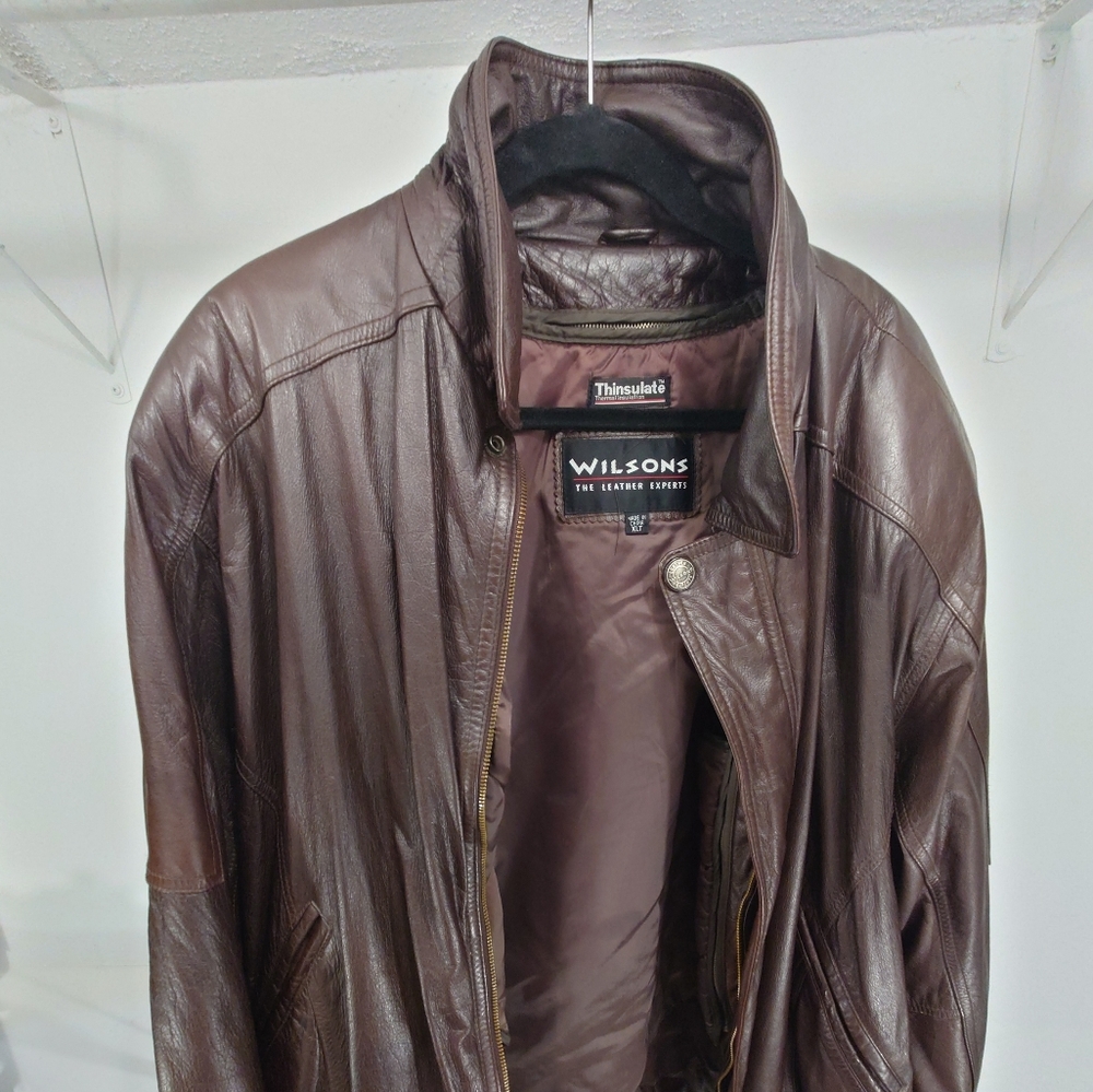 Wilsons Thinsulate 3M Leather Bomber Jacket - Dark Brown thermal insulation XLT